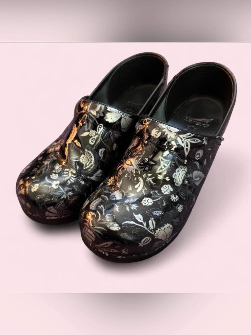 Floral patent leather Dansko clogs size 40